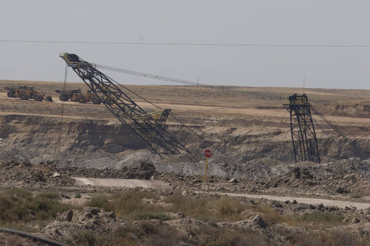 A dragline working an open-cast coal mine